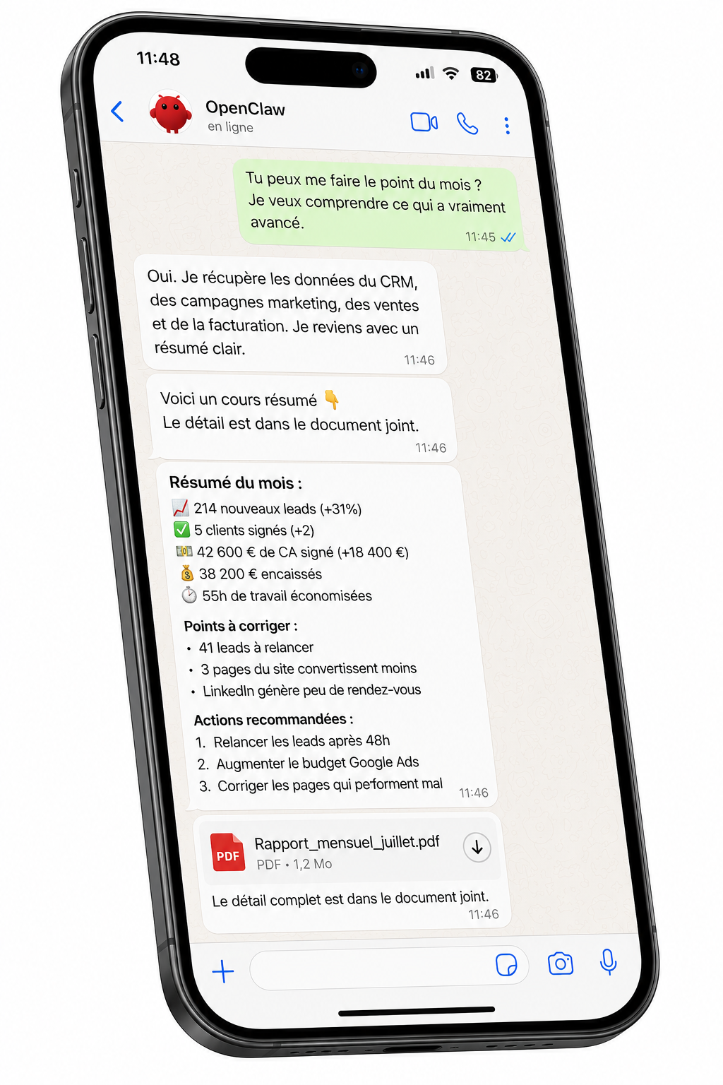Conversation WhatsApp avec OpenClaw